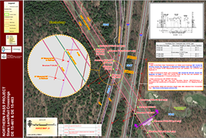 Example GIS map showing overlays indicating pipelines, electrical crossings and other information